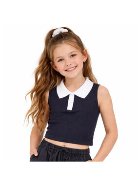 Girl’s Sleeveless Cropped Summer Top–Black with White Accent–Approx. Size 6-NWT